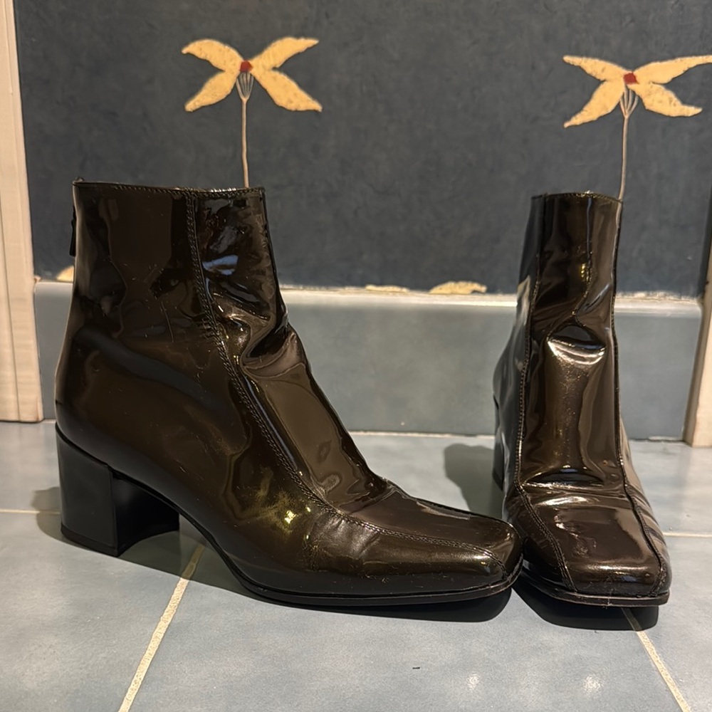 Prada Brown Patent Leather Ankle Boots
